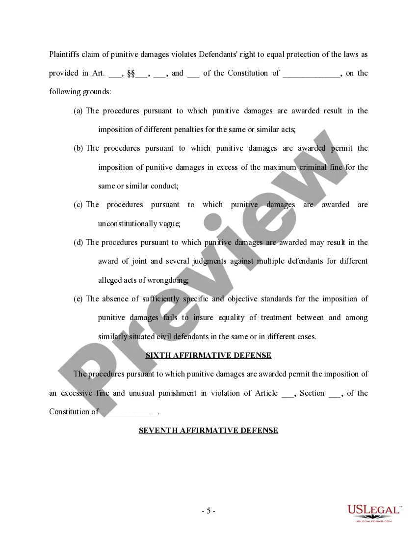 Get Answer and Defenses - Motor Vehicle Accident - Long Preview Answer and Defenses - Motor Vehicle Accident - Long