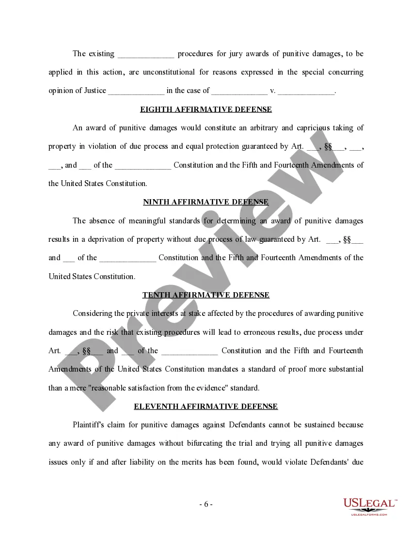Answer and Defenses - Motor Vehicle Accident - Long - Defenses 