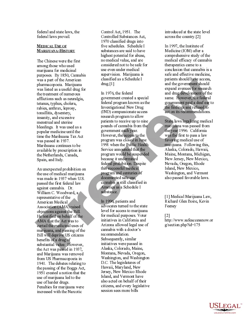 Preview USLegal Pamphlet on Medical Marijuana
