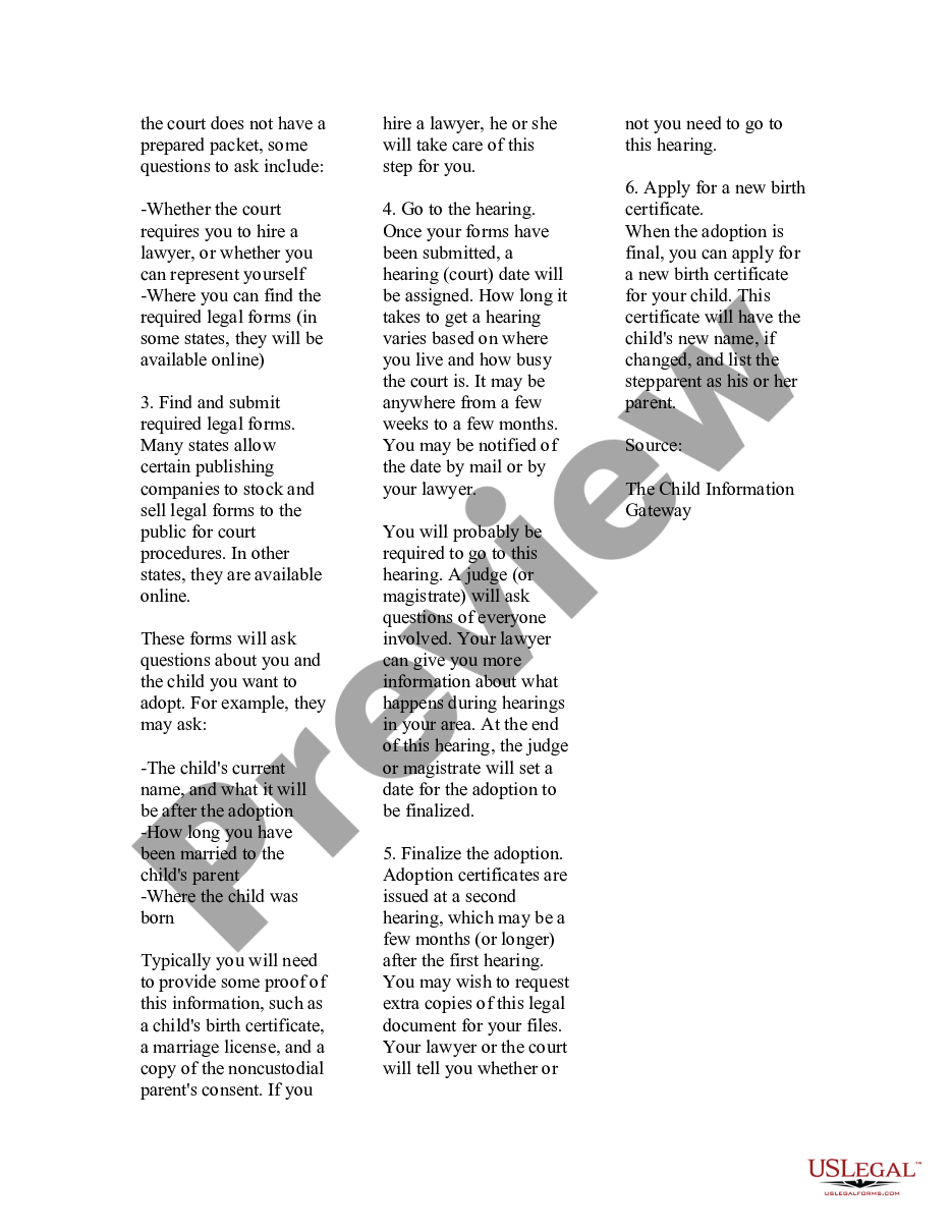 page 1 USLegal Pamphlet on Stepparent Adoption preview
