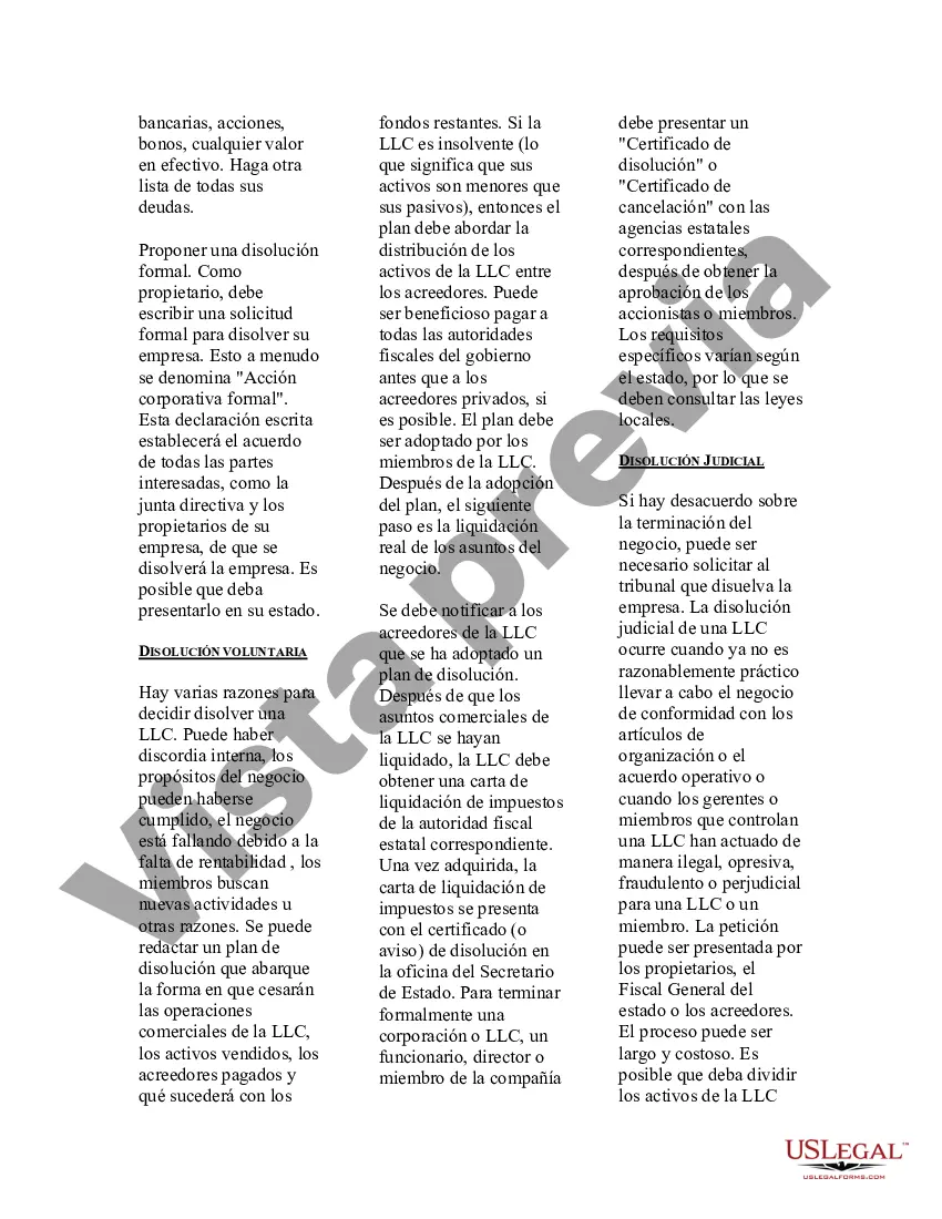 Preview Folleto legal de EE. UU. sobre la disolución de una LLC
