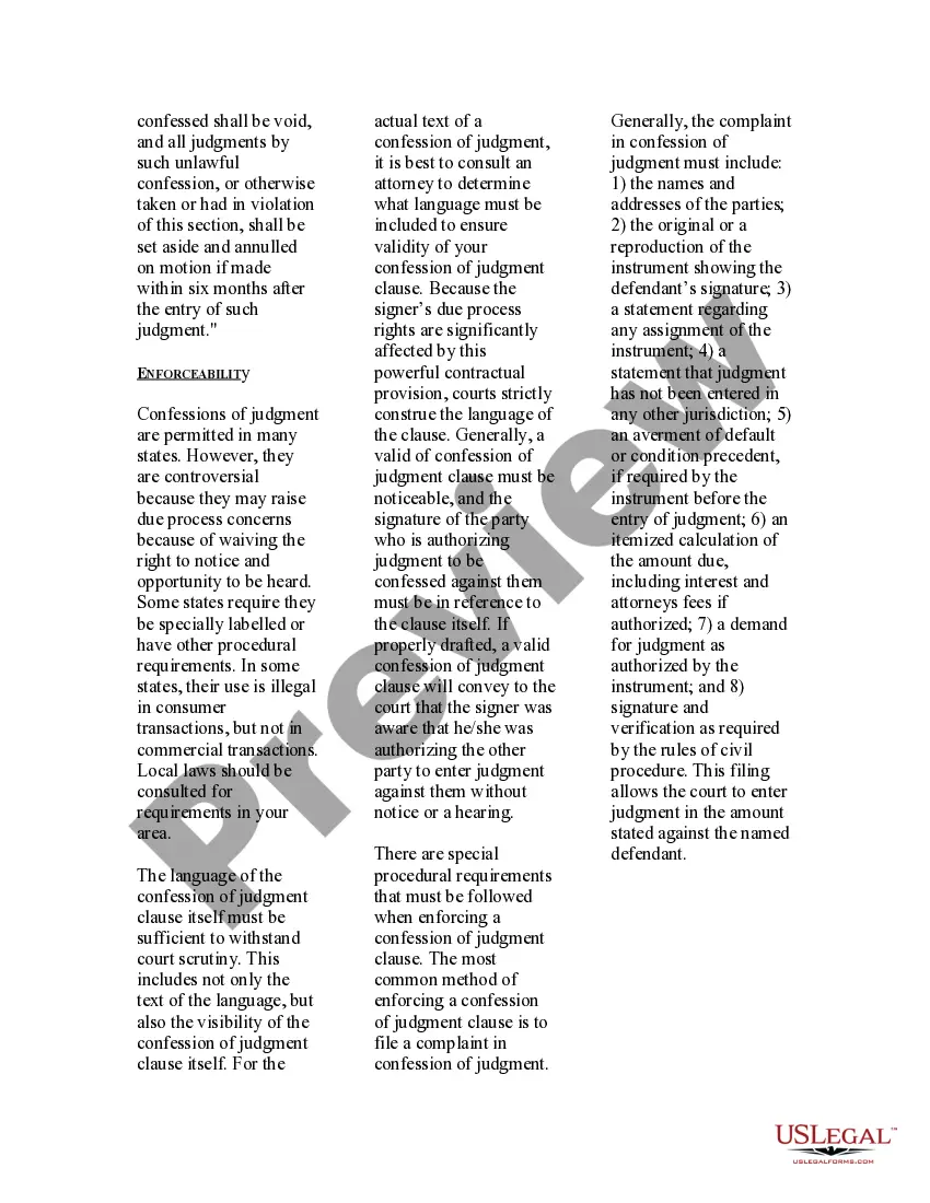 Get USLegal Pamphlet on Confession of Judgment Preview USLegal Pamphlet on Confession of Judgment