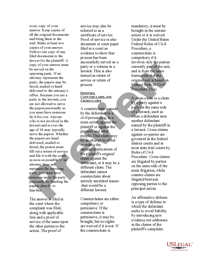 Preview USLegal Pamphlet on How to Answer a Complaint