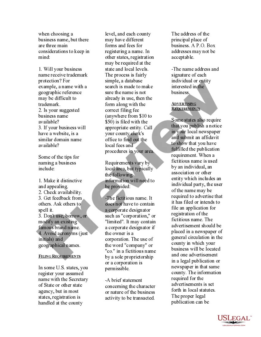 Get USLegal Pamphlet on Doing Business As DBA Filing or Registration Preview USLegal Pamphlet on Doing Business As DBA Filing or Registration