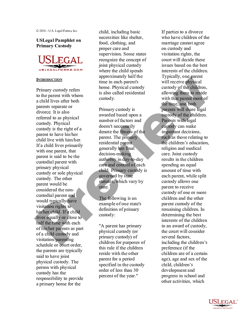 form USLegal Pamphlet on Primary Custody preview