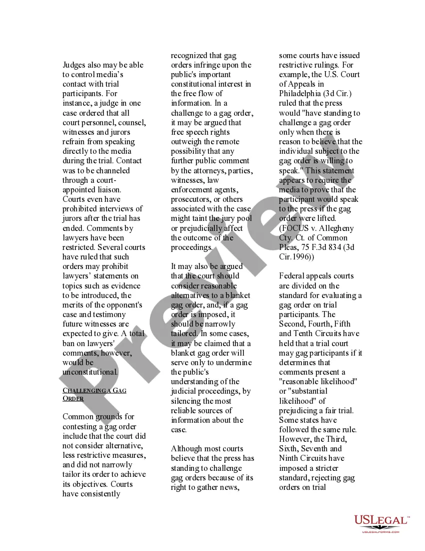 Preview USLegal Pamphlet on Gag Orders