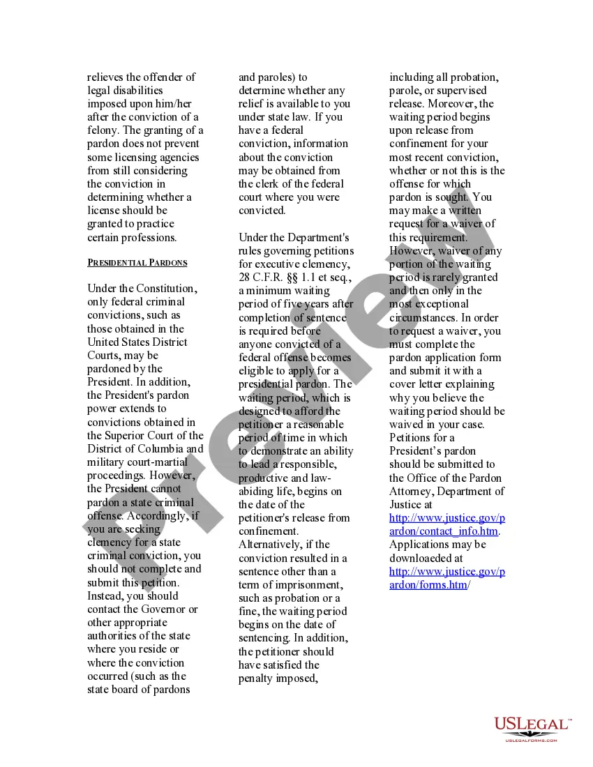 Preview USLegal Pamphlet on Pardons or Clemency