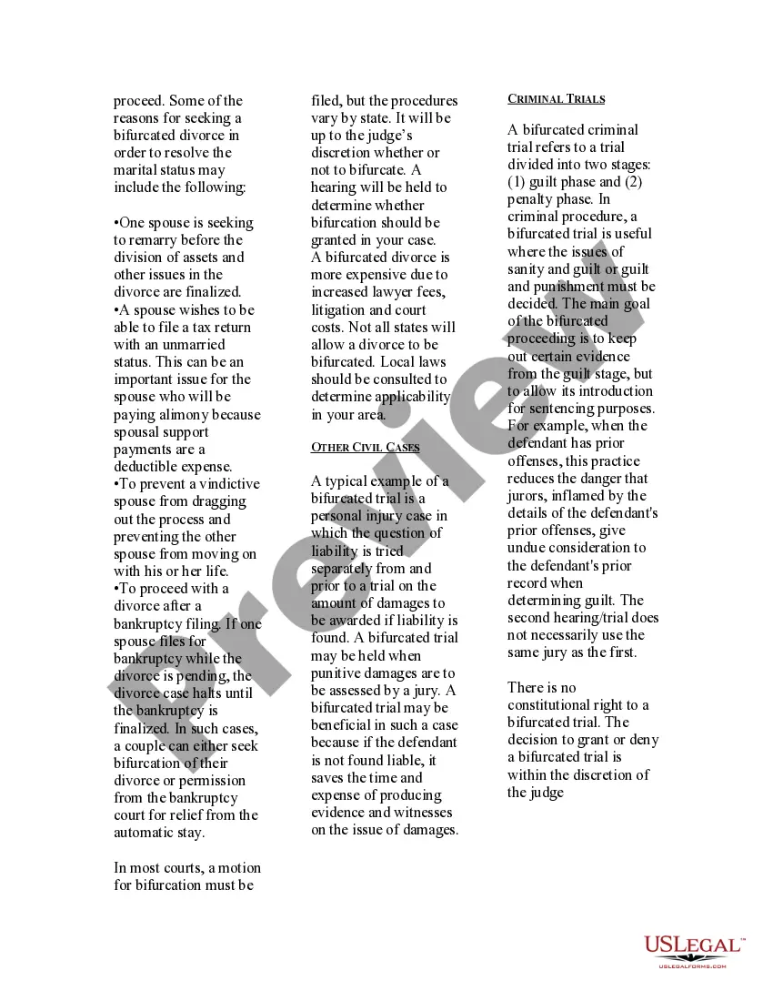 Preview USLegal Pamphlet on Bifurcation