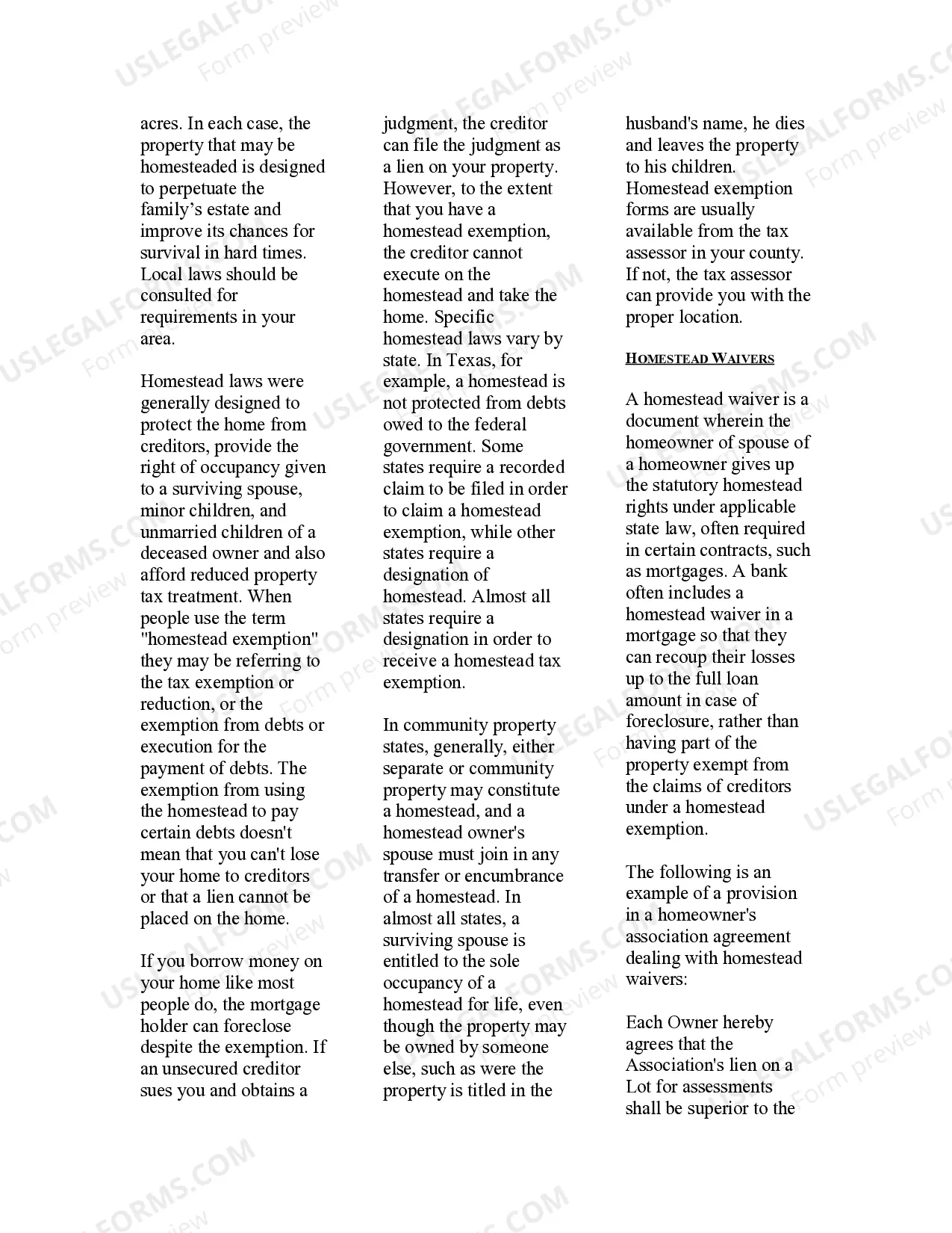 Preview USLegal Pamphlet on Homestead Filing