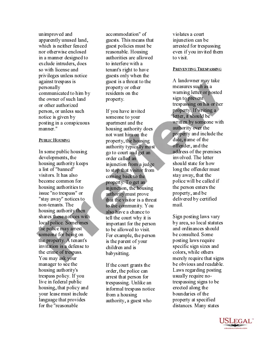 Preview USLegal Pamphlet on No Trespass