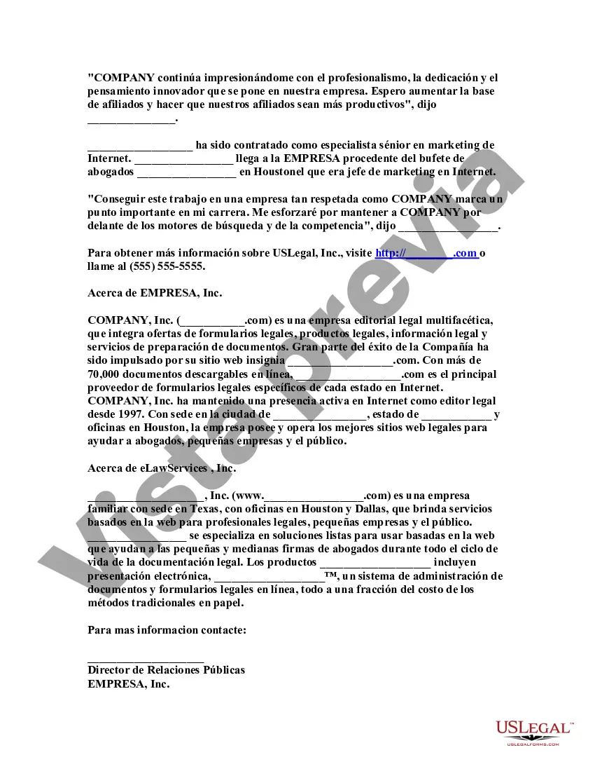 Get Comunicado de prensa para desarrollo importante Preview Comunicado de prensa para desarrollo importante