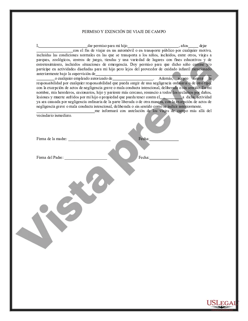 Preview Permiso y renuncia para excursiones