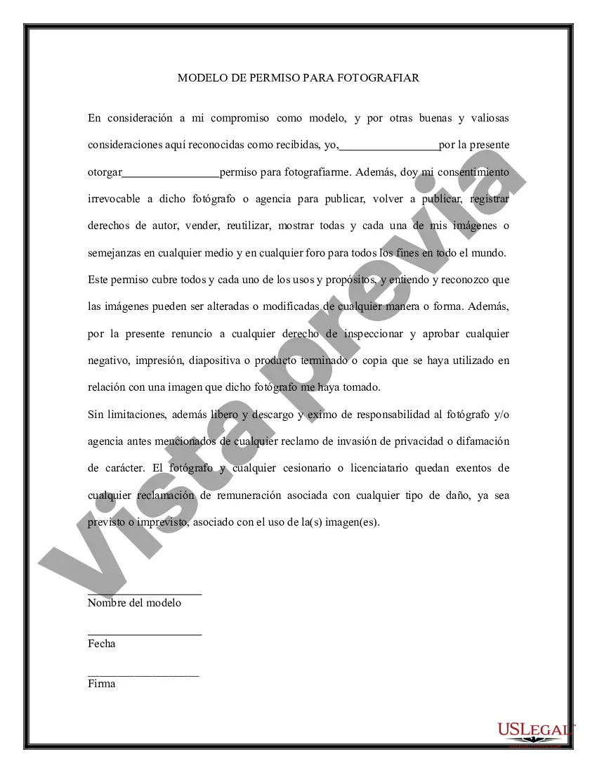 Preview Modelo de permiso para fotografiar