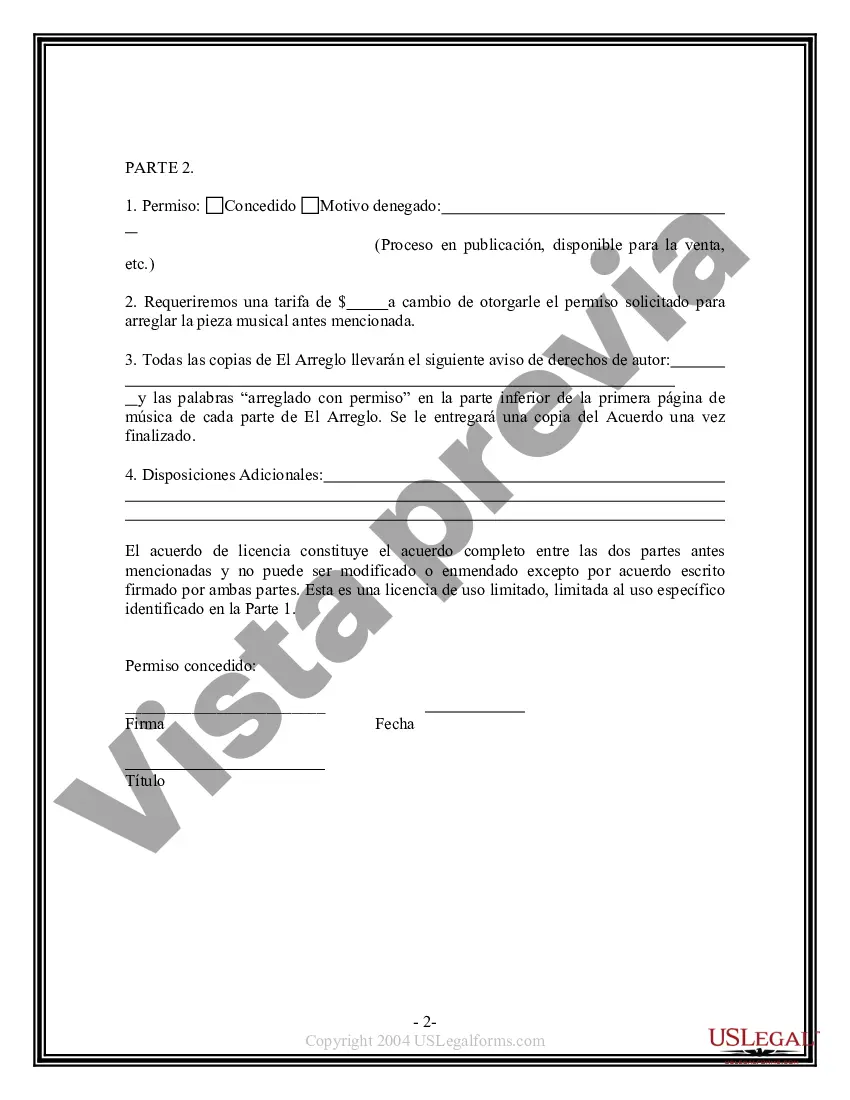 Preview Solicitud de Permiso para Arreglar una Composición Musical