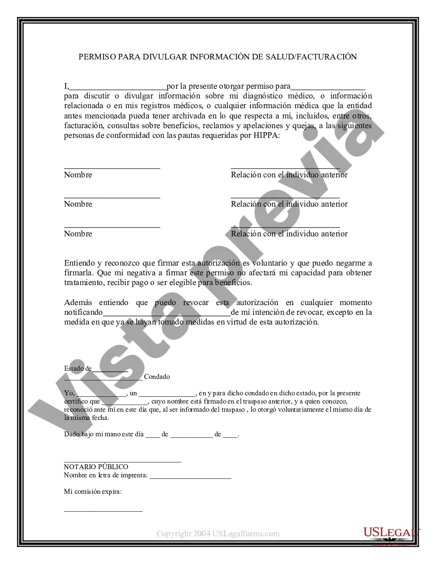 Preview Permiso para divulgar información de facturación de salud