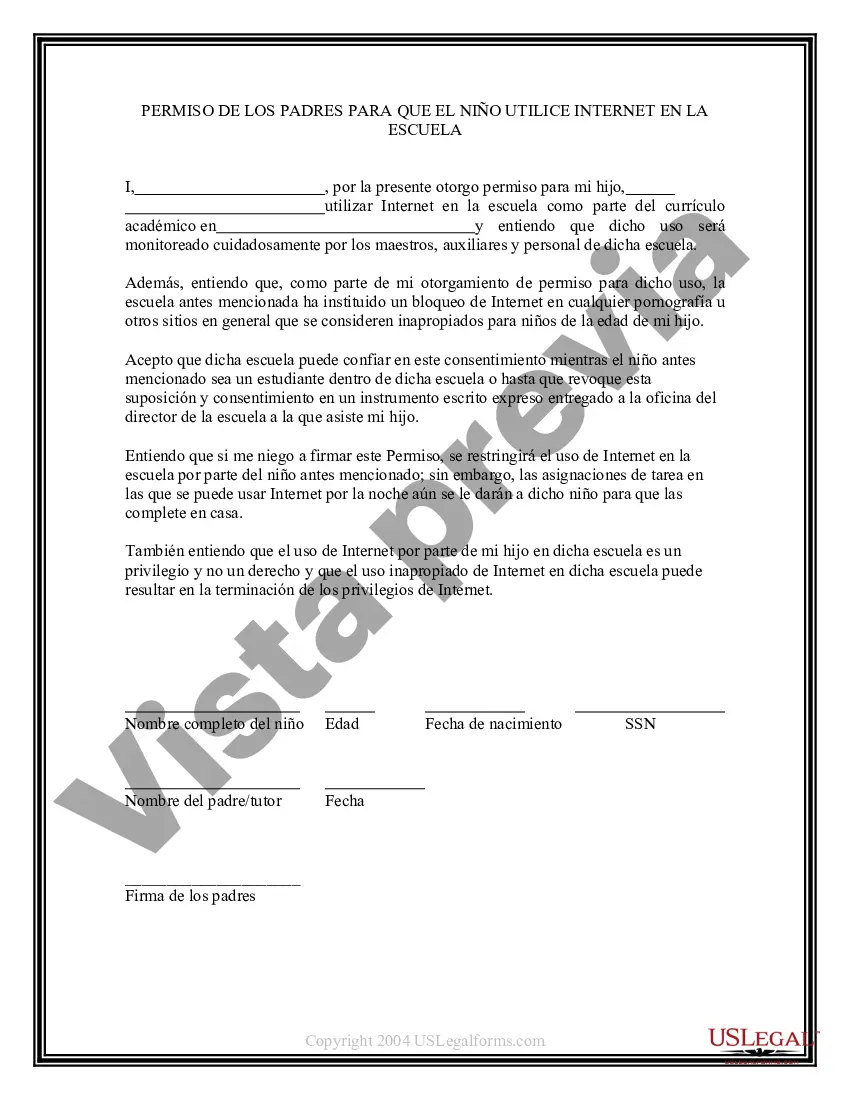 Preview Permiso de los padres para que el niño use Internet en la escuela