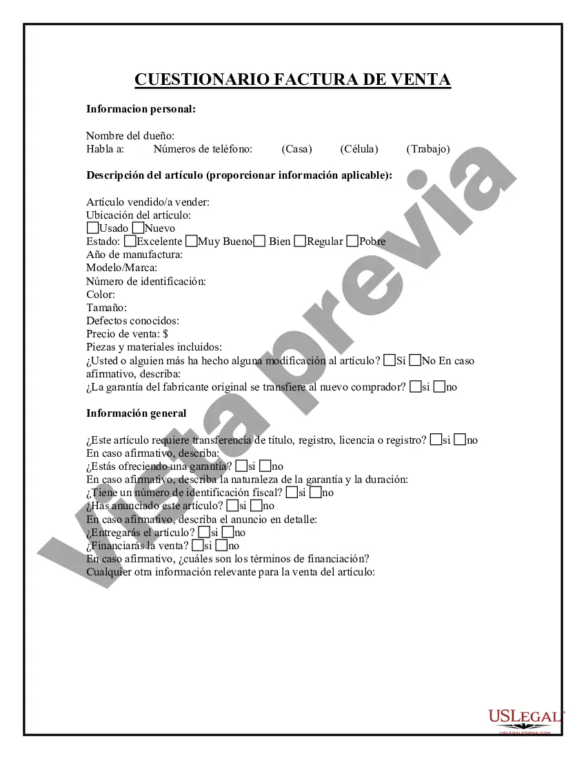 Preview Cuestionario de factura de venta