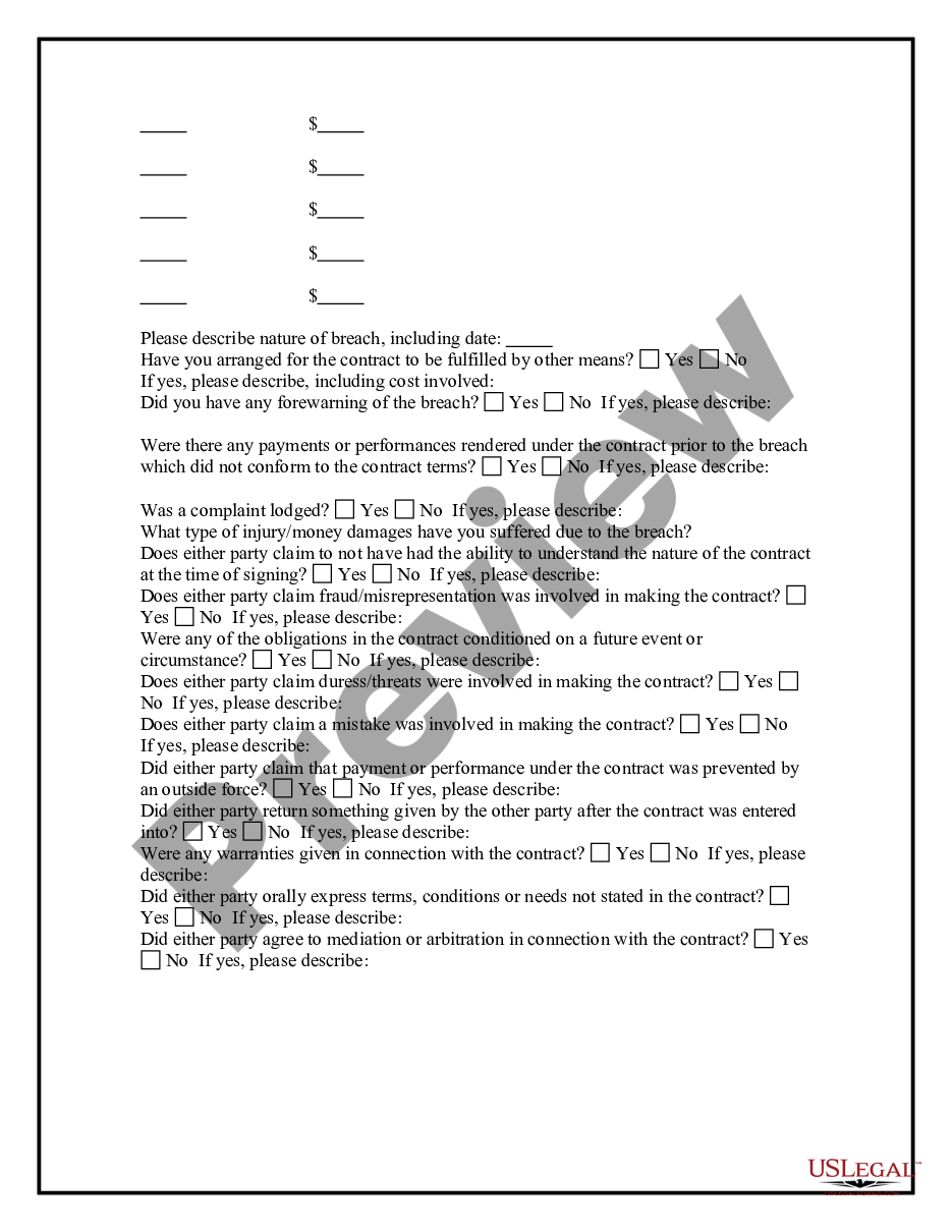 page 1 Breach of Contract Questionnaire preview
