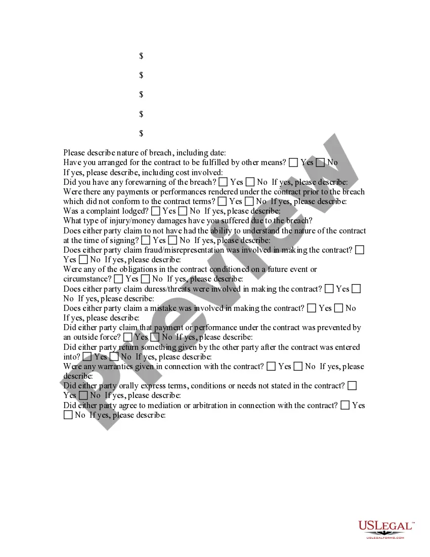 Get Breach of Contract Questionnaire Preview Breach of Contract Questionnaire