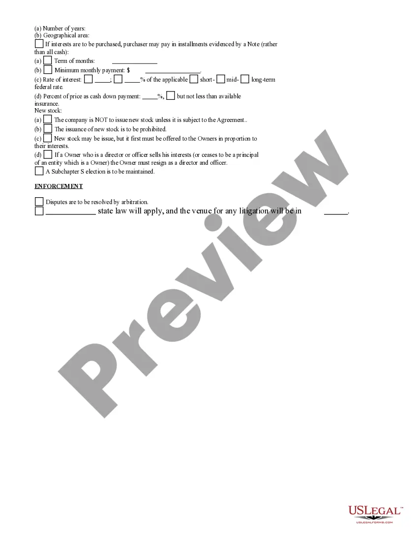 Preview Buy Sell Agreement Questionnaire