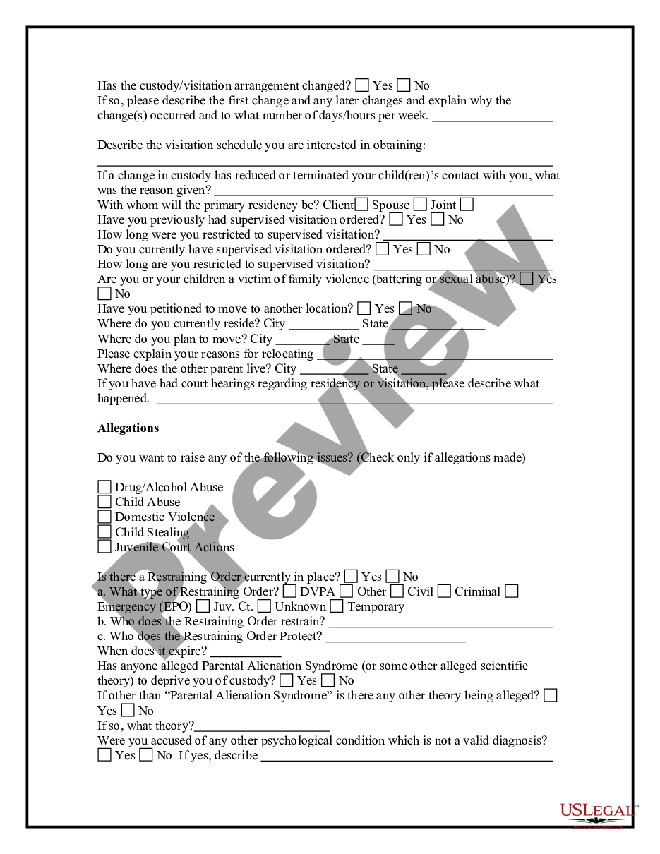 page 1 Child Custody and Visitation Questionnaire preview