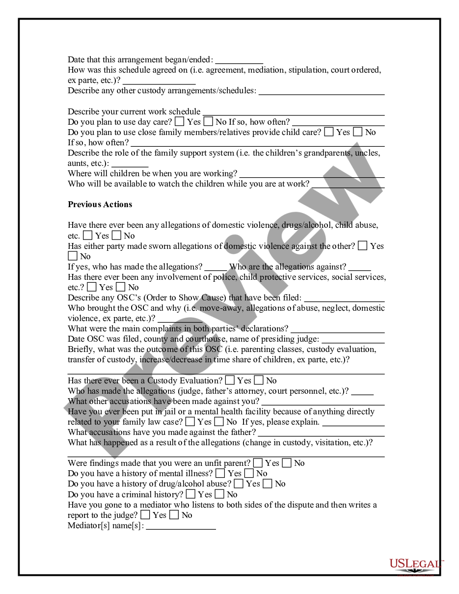 page 3 Child Custody and Visitation Questionnaire preview