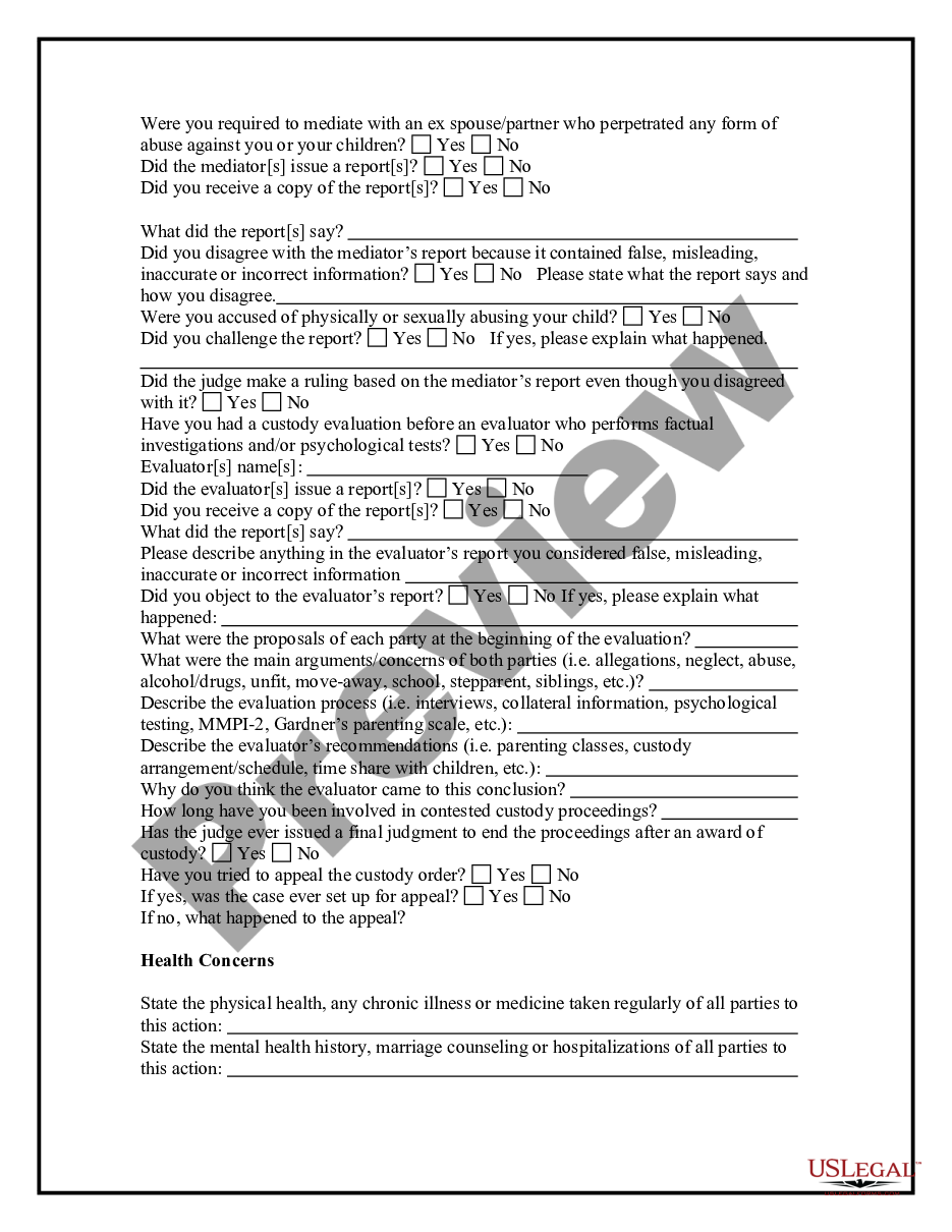 page 4 Child Custody and Visitation Questionnaire preview