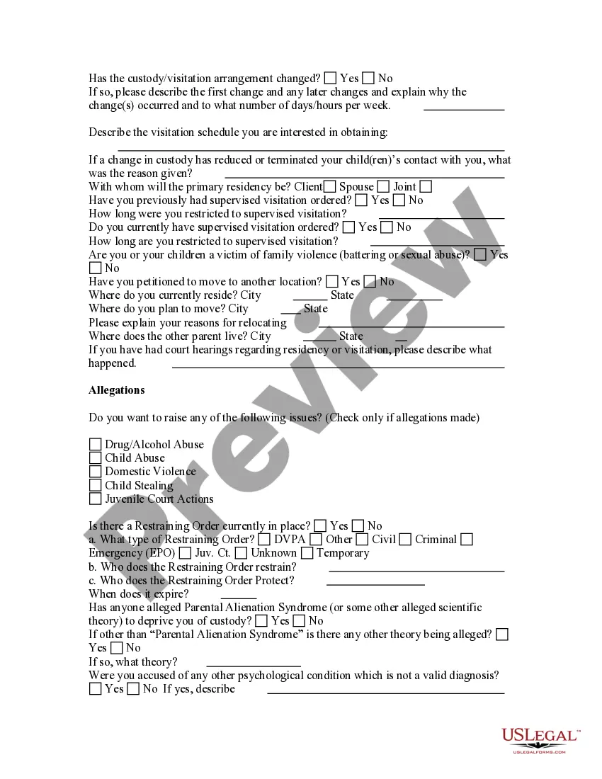 Get Child Custody and Visitation Questionnaire Preview Child Custody and Visitation Questionnaire