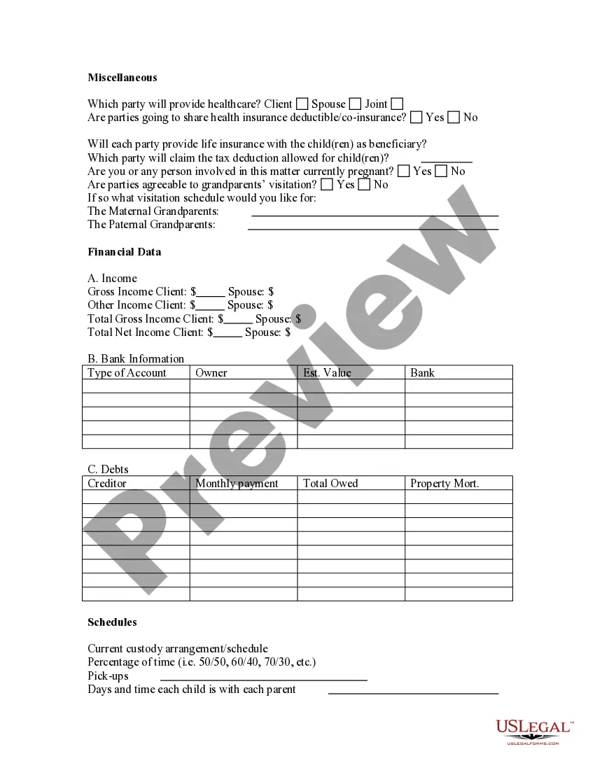 Get Child Custody and Visitation Questionnaire Preview Child Custody and Visitation Questionnaire