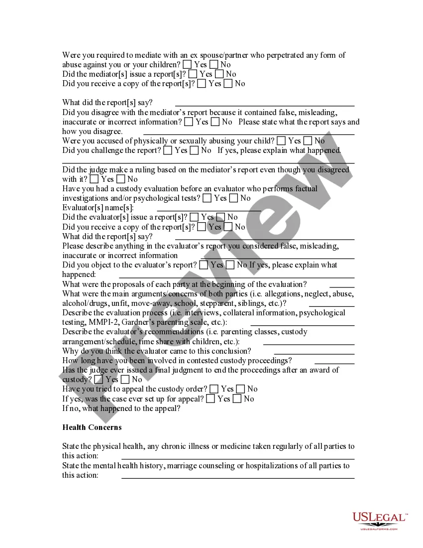 Get Child Custody and Visitation Questionnaire Preview Child Custody and Visitation Questionnaire