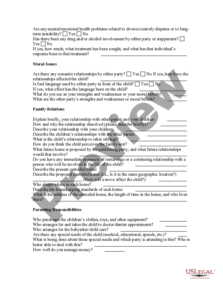 Get Child Custody and Visitation Questionnaire Preview Child Custody and Visitation Questionnaire