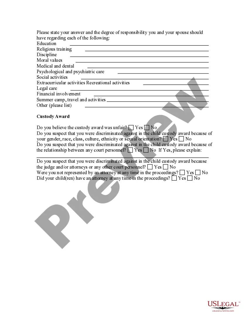Get Child Custody and Visitation Questionnaire Preview Child Custody and Visitation Questionnaire