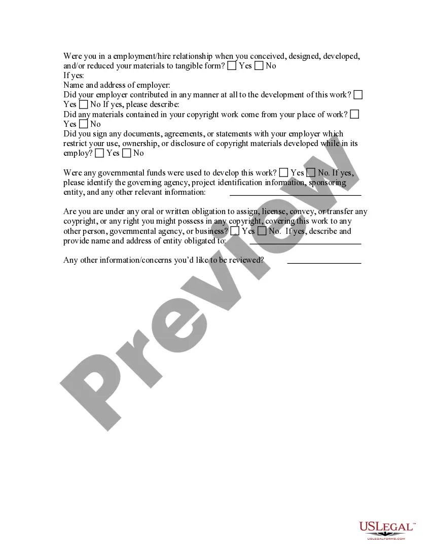 Get Copyright Questionnaire Preview Copyright Questionnaire