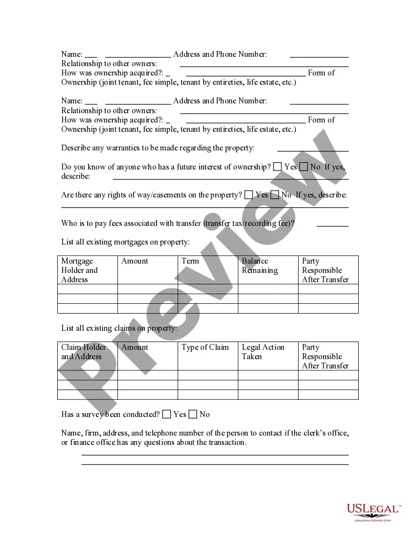 Preview Deed Transfer Questionnaire