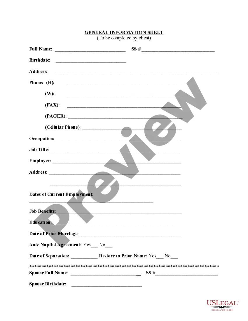 Preview Divorce Client Information Sheet