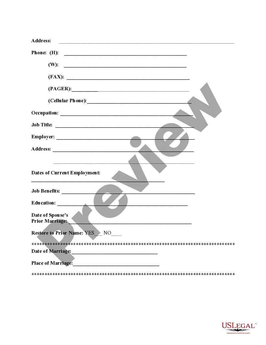 Preview Divorce Client Information Sheet