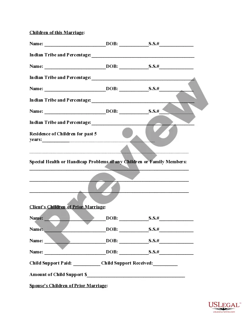 Preview Divorce Client Information Sheet