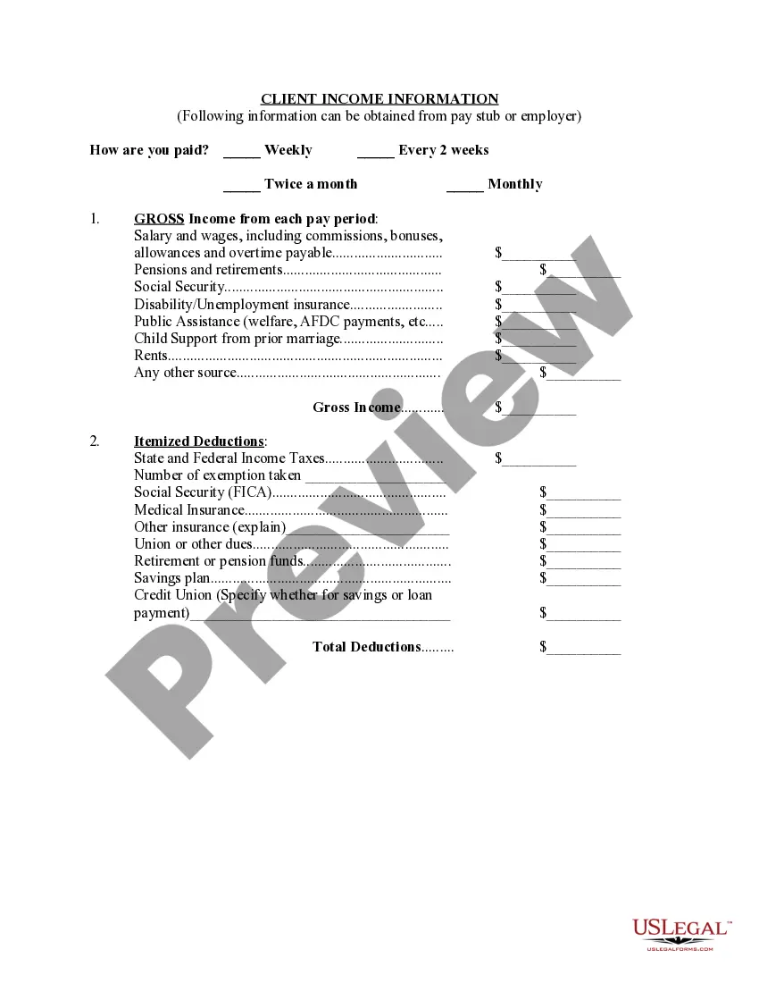 Preview Divorce Client Information Sheet