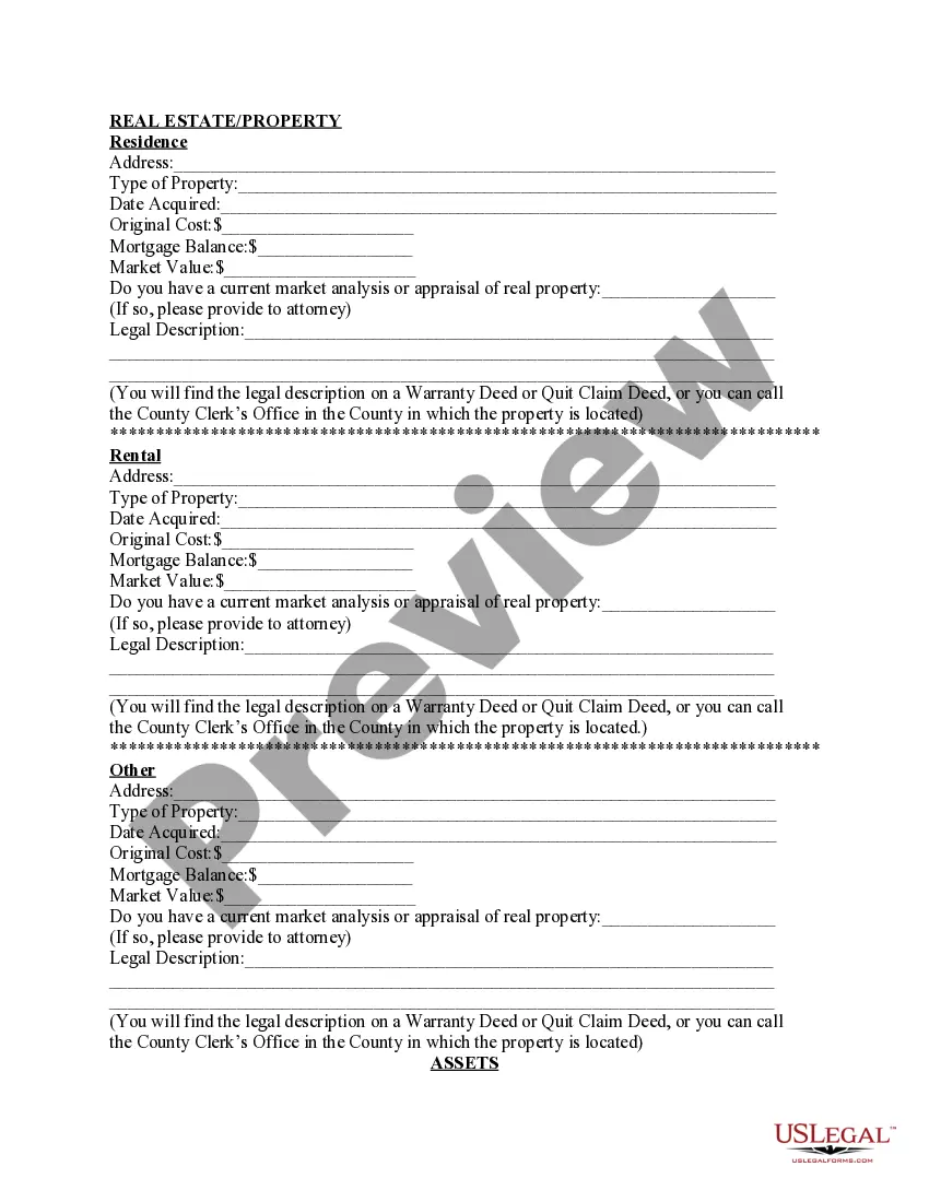 Preview Divorce Client Information Sheet