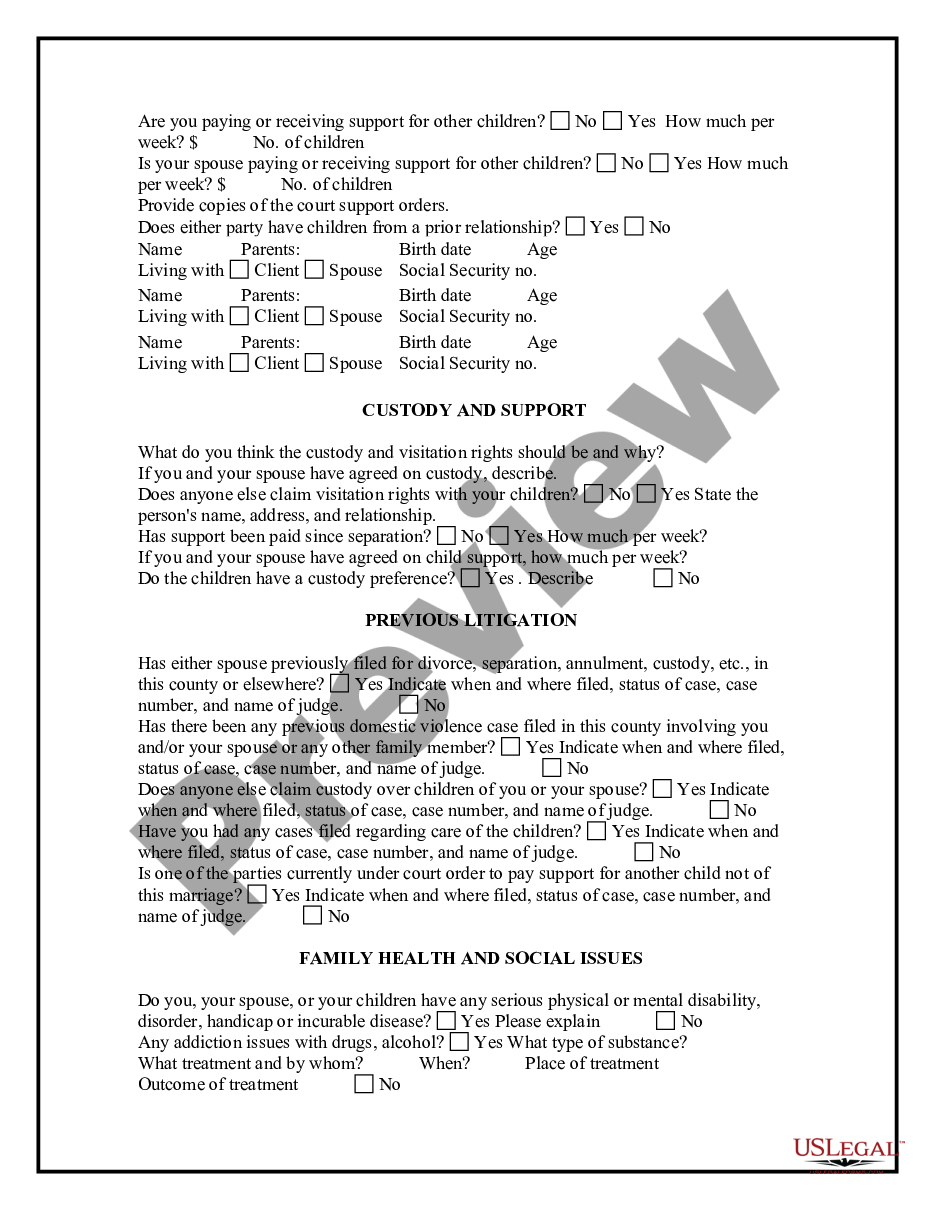 page 2 Divorce Questionnaire preview