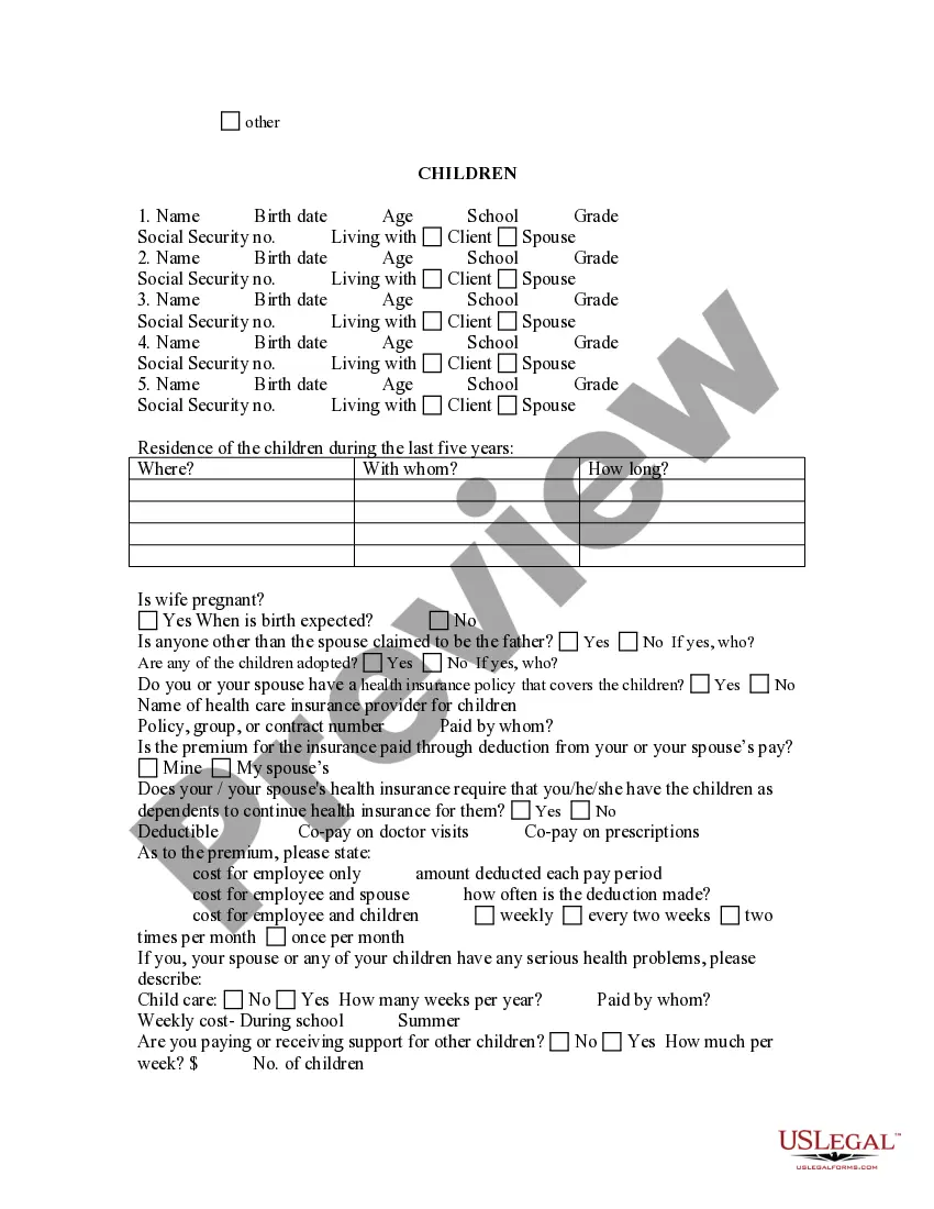 Preview Divorce Questionnaire