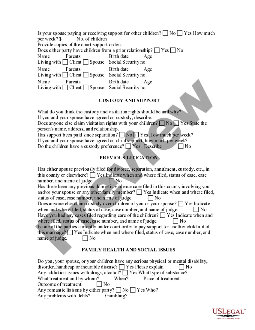 Preview Divorce Questionnaire