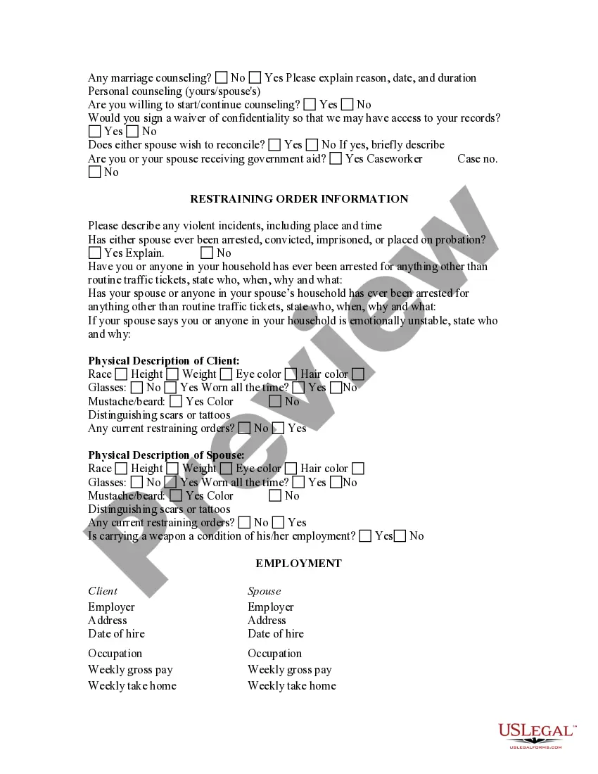Preview Divorce Questionnaire