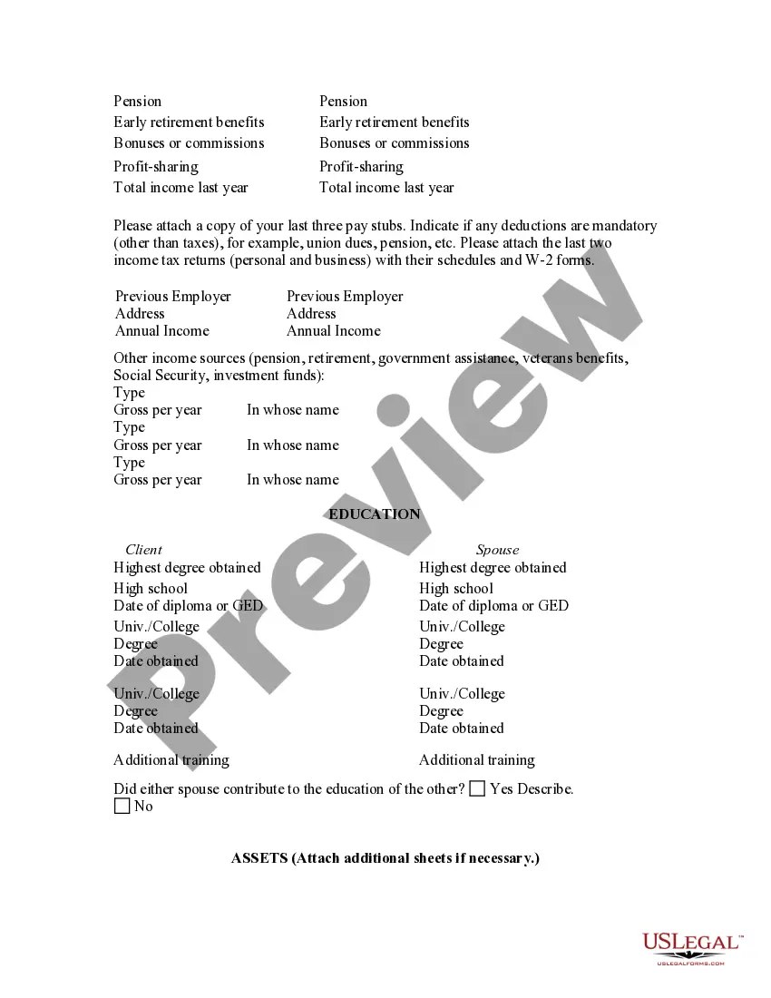 Preview Divorce Questionnaire