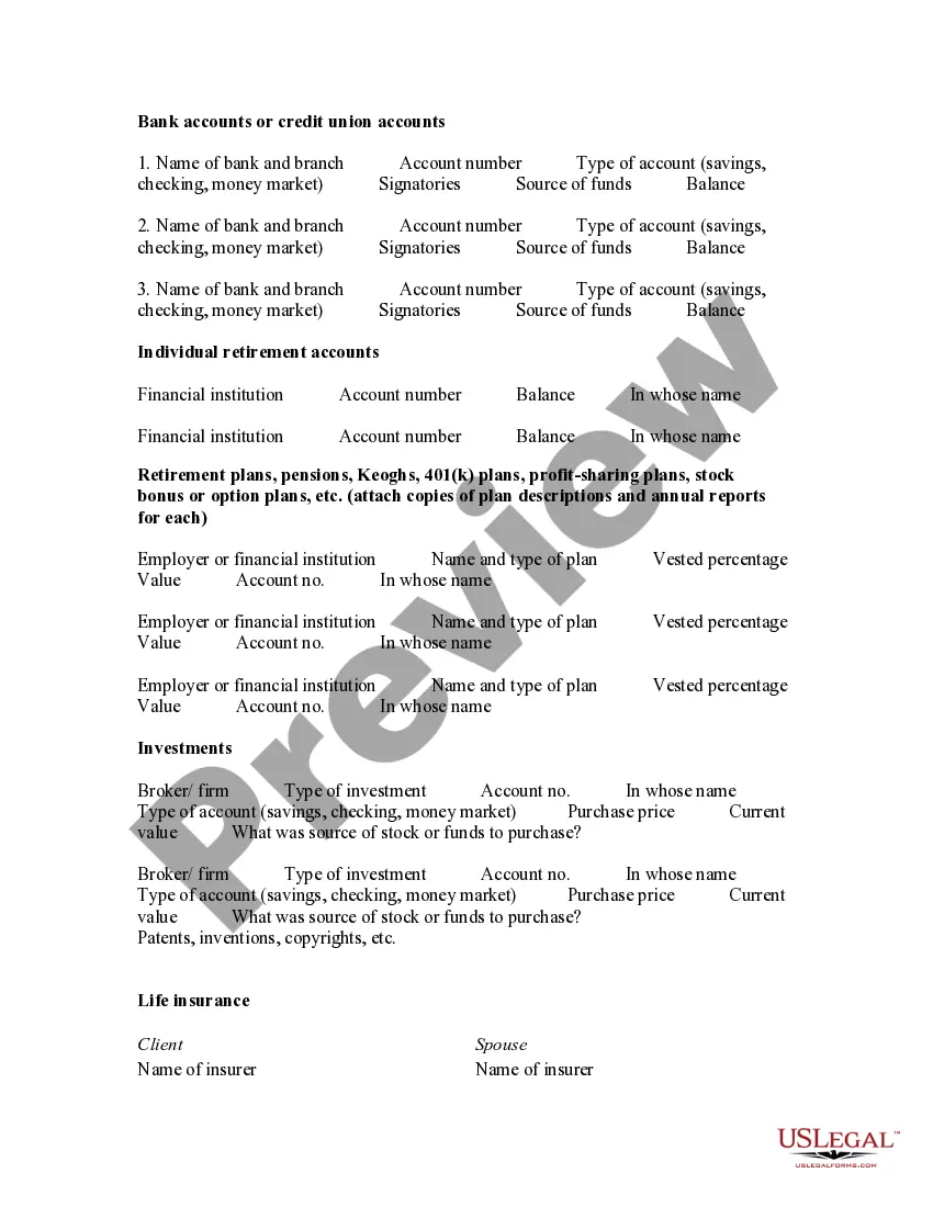 Preview Divorce Questionnaire