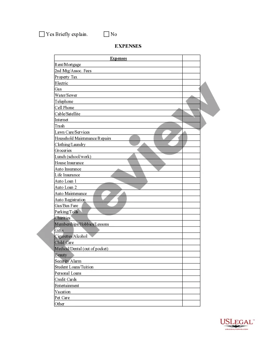 Preview Divorce Questionnaire
