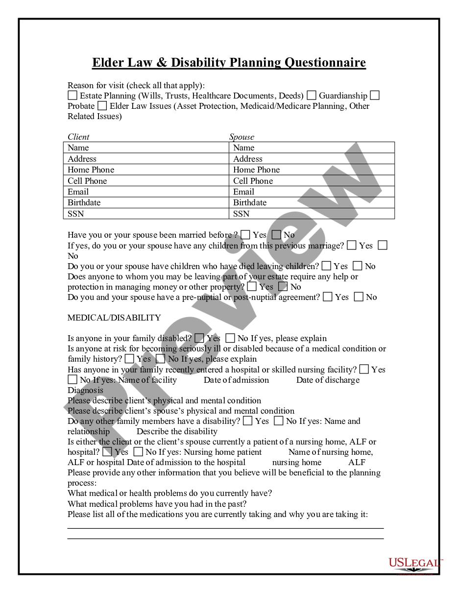 page 0 Elder Law Questionnaire preview