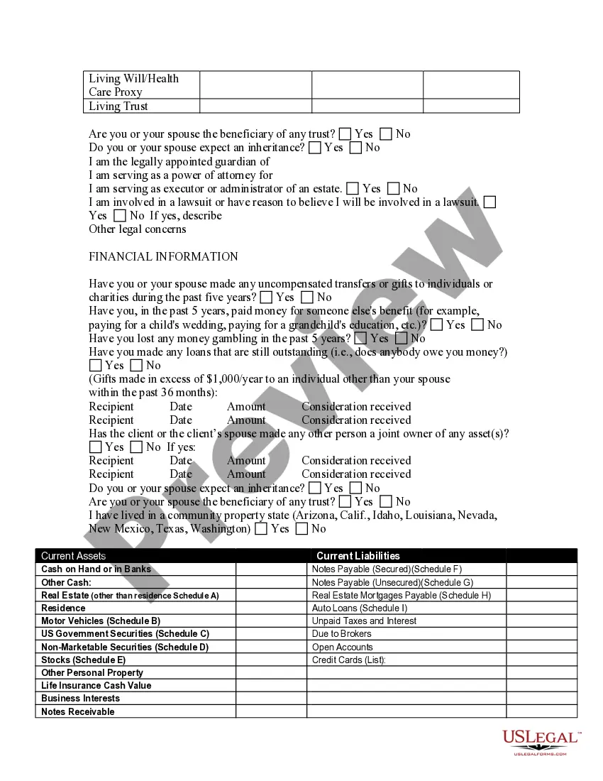 Get Elder Law Questionnaire Preview Elder Law Questionnaire