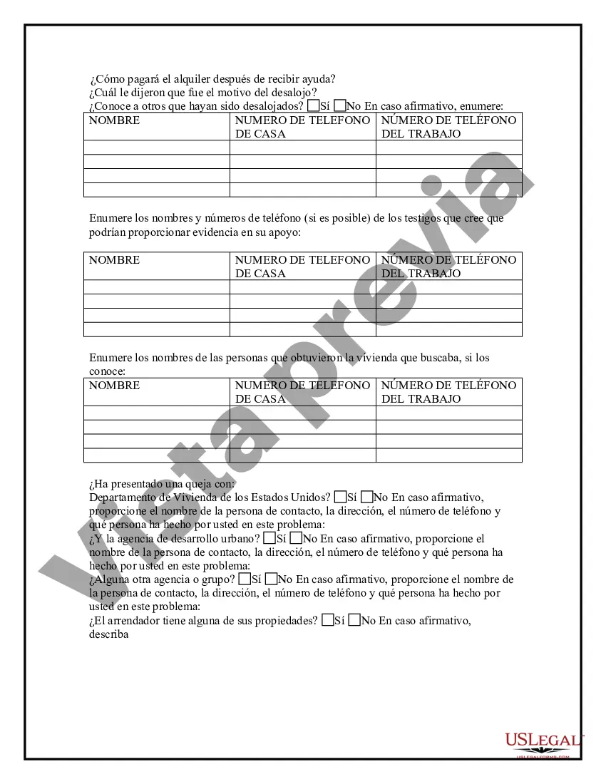 Get Cuestionario de desalojo para inquilinos Preview Cuestionario de desalojo para inquilinos