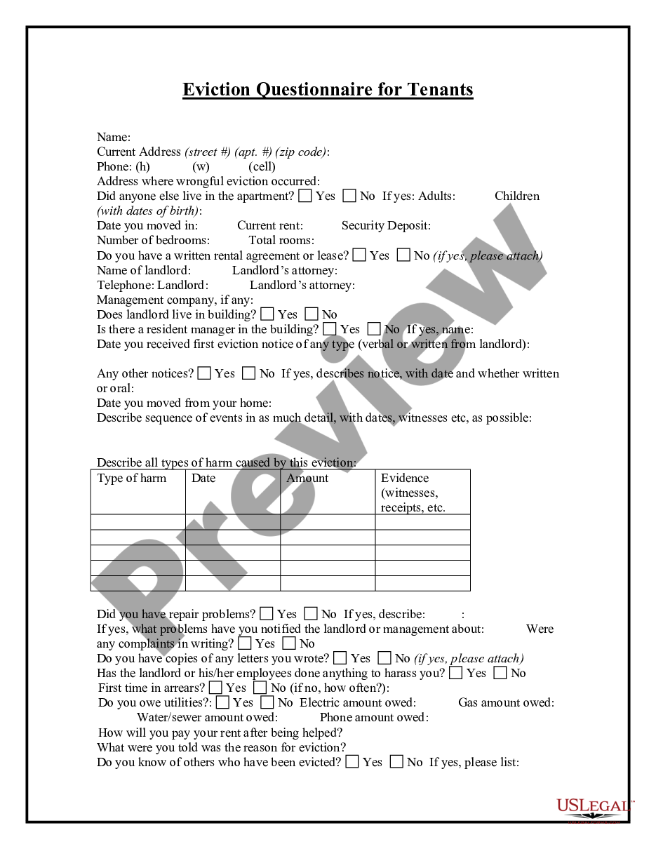 page 0 Eviction Questionnaire for Tenants preview